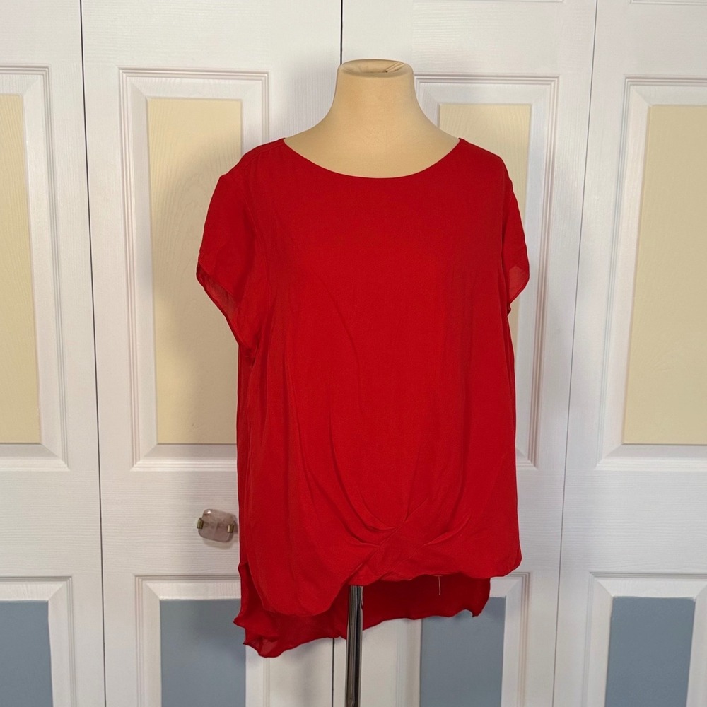 Antonio Melani Red 100% Silk Twist Front High-Low Blouse Top 7290M626 Large